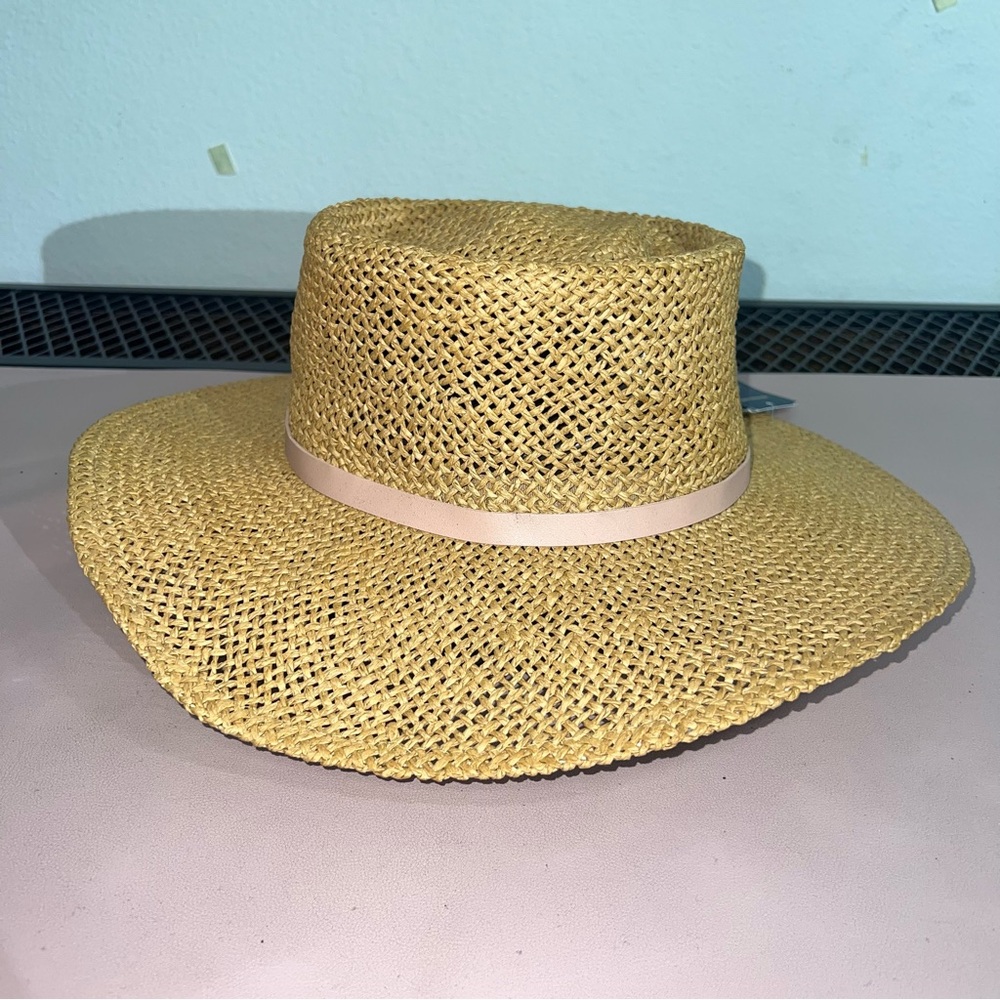 Universal Thread Straw Panama Hat Tan Wide Brim Summer Sun Hat Paper Braid Boho - Picture 4 of 10